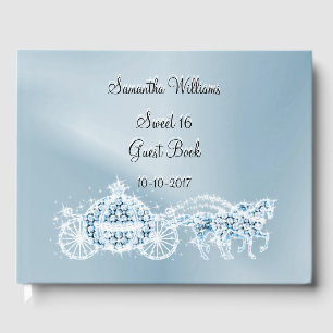 Light Blue Princess Coach & Horses Sweet 16  Guest Guest Book