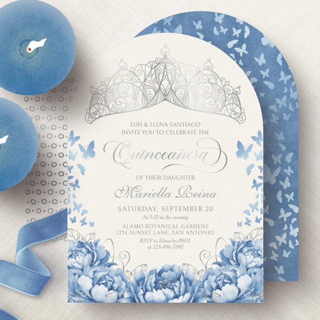 Light Blue Princess Crown Tiara Quinceanera Invitation (Creator Uploaded)