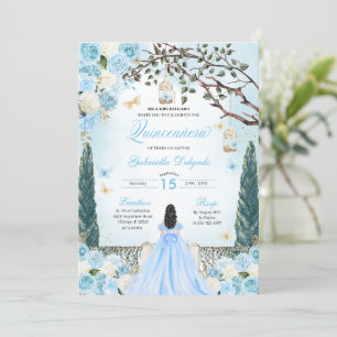 Light Blue Princess Enchanted Garden Quinceanera Invitation