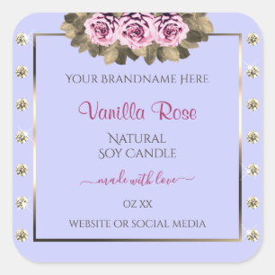 Light Blue Product Labels Pink Roses Gold Diamonds