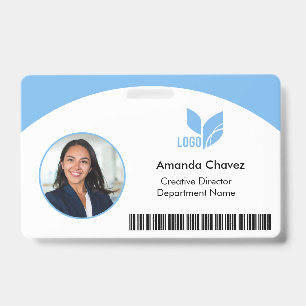 Light Blue QR Barcode Employee Photo ID Badge