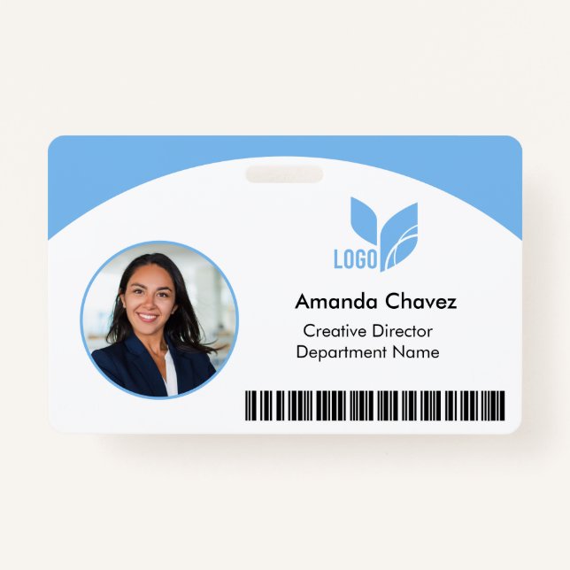 Light Blue QR Barcode Employee Photo ID ID Badge (Front)