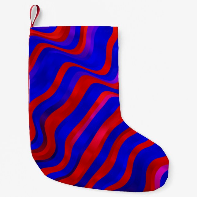 Light Blue, Red texture with wry lines. Gradient i Small Christmas Stocking (Front)