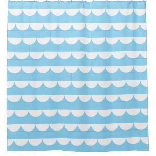 Light Blue Retro Coastal Shower Curtain