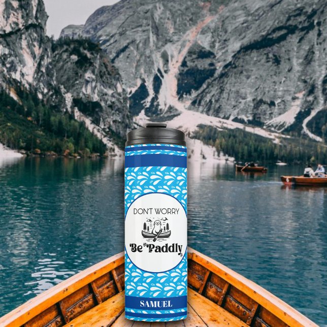 Light Blue Retro Pattern Canoe Otter Custom Name Thermal Tumbler (Creator Uploaded)