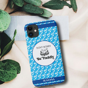 Light Blue Retro Pattern Otter Canoe Custom Name Case-Mate iPhone Case