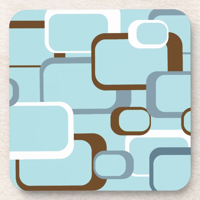 Light Blue Retro Squares Cork Coaster (Front)