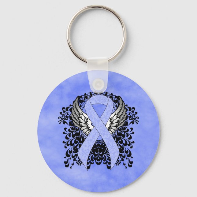 Light Blue Ribbon with Wings Key Ring (Front)