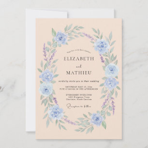 Light Blue Romantic Floral Wedding Invitation