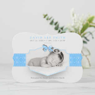 Light blue Romantic lace Birth Announcement