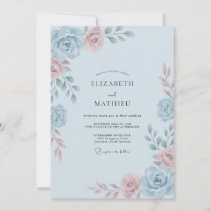 Light Blue Romantic Watercolor Wedding Invitation