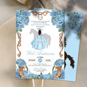Light Blue Rose Boots Charro Vestidos Quinceanera Invitation