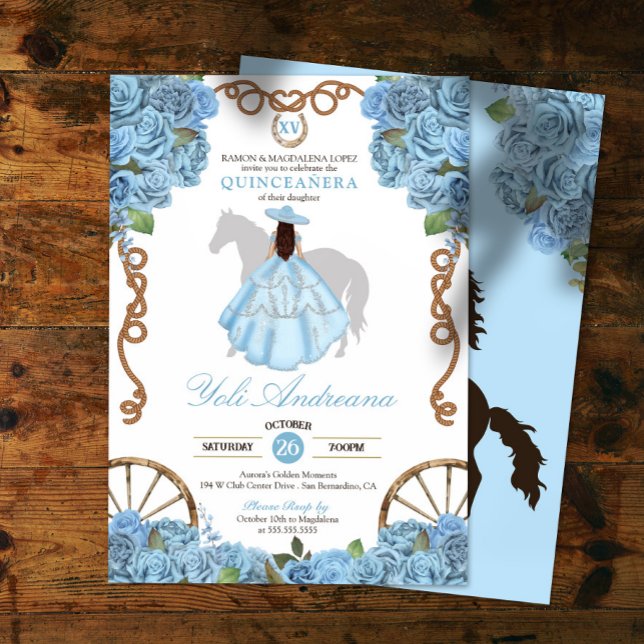 Light Blue Rose Charra Quinceanera Invitation (Creator Uploaded)