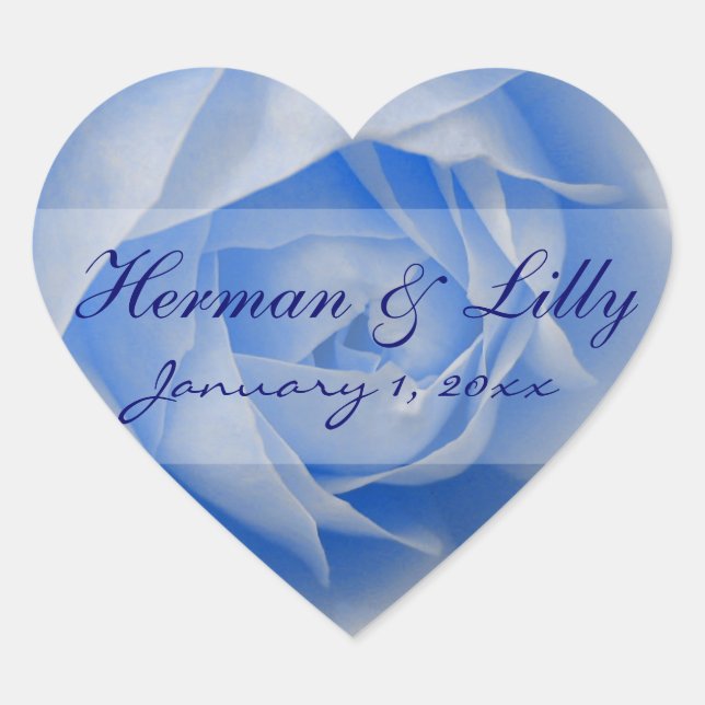 Light Blue Rose Personalised Wedding Heart Sticker (Front)