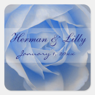 Light Blue Rose Personalised Wedding Square Sticker