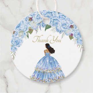 Light Blue Roses Floral Quinceeanera Thank You Fav Favour Tags