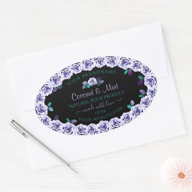 Light Blue Roses on Black Product Packaging Labels (Envelope)