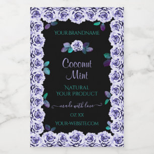 Light Blue Roses on Black Product Packaging Labels