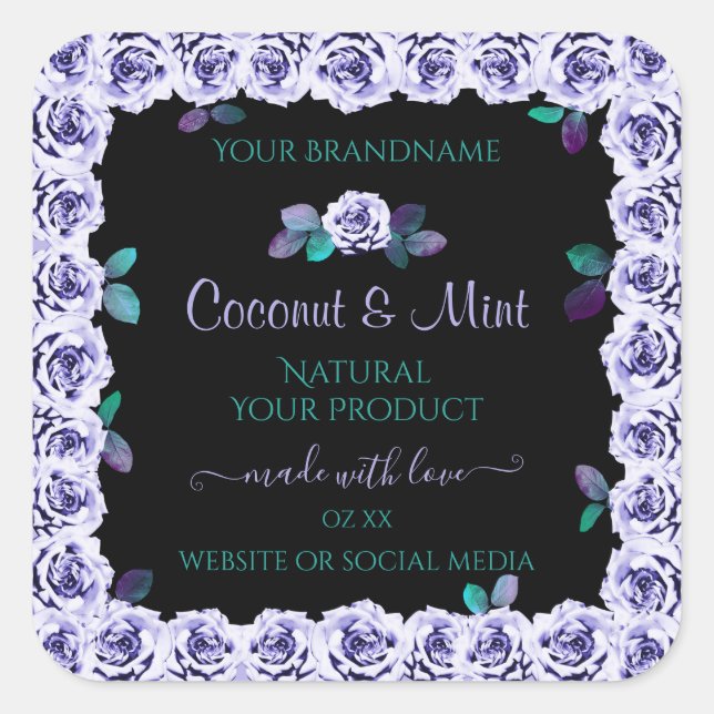 Light Blue Roses on Black Product Packaging Labels (Front)