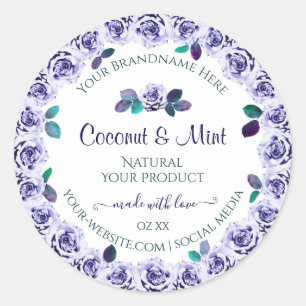 Light Blue Roses on White Product Packaging Labels