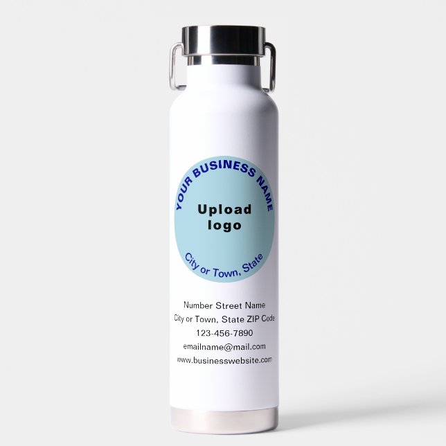 Light Blue Round Business Brand on Insulated Water Bottle (Front)