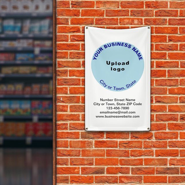 Light Blue Round Business Brand on Portrait Banner (Banner with your business brand in light blue round shape)