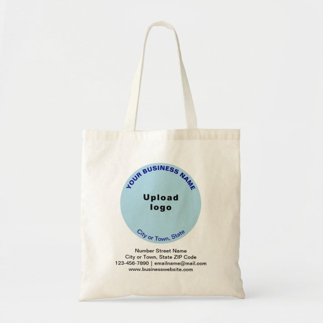 Light Blue Round Shape Business Brand on Budget Tote Bag (Front)