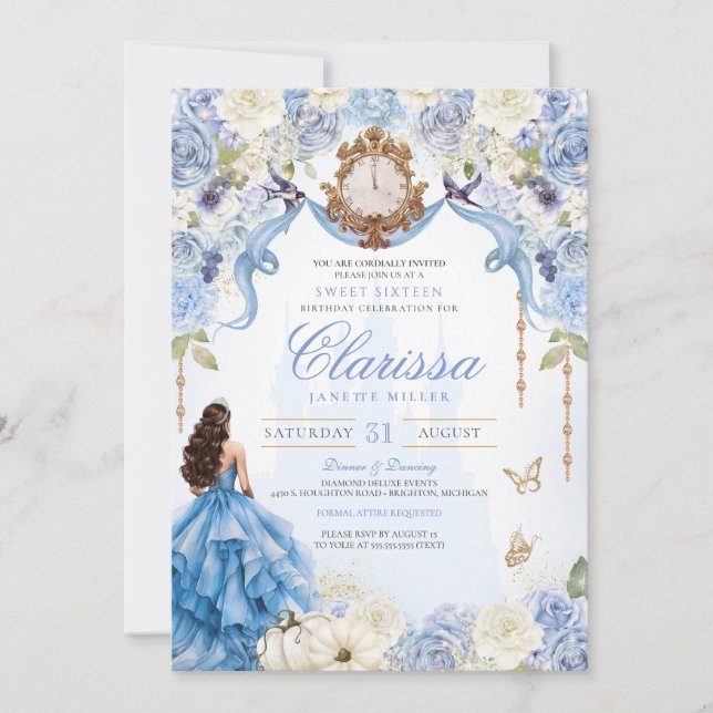 Light Blue Royal Princess Sweet Sixteen Birthday Invitation (Front)