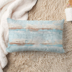 Light Blue Rust Brown Off-White Watercolor Stripes Lumbar Cushion