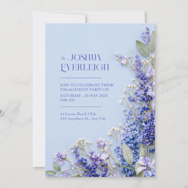 Light Blue Rustic Spring Lavender Frame Invitation (Front)