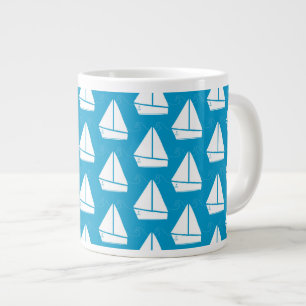 Light Blue Sailboat Pattern Large Coffee Mug