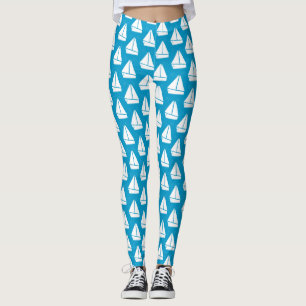 Light Blue Sailboat Pattern Leggings