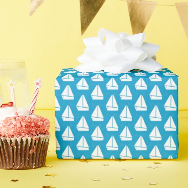 Light Blue Sailboat Pattern Wrapping Paper (Birthday Party)