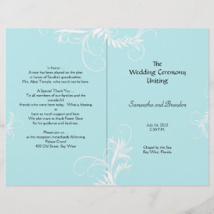 Light Blue Scrollwork Folded Wedding Program