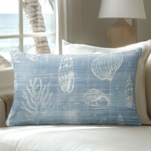 Light Blue Seashells Lumbar Pillow