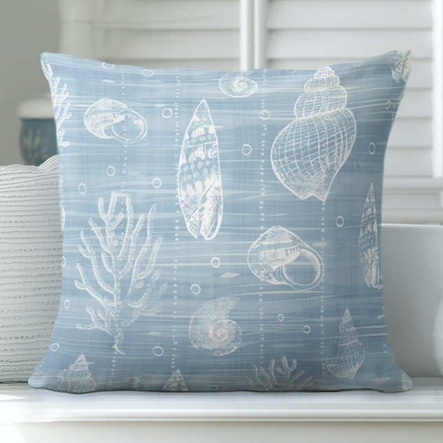 Light Blue Seashells Throw Pillow (Creator Uploaded)