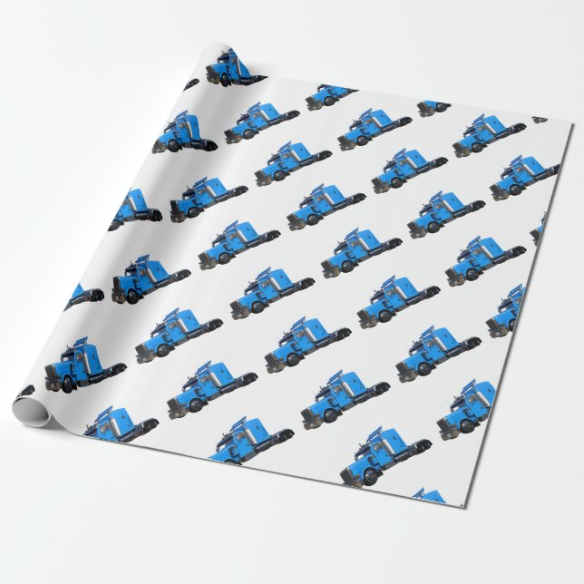 Light Blue Semi Truck in Three Quarter View Wrapping Paper (Unrolled)