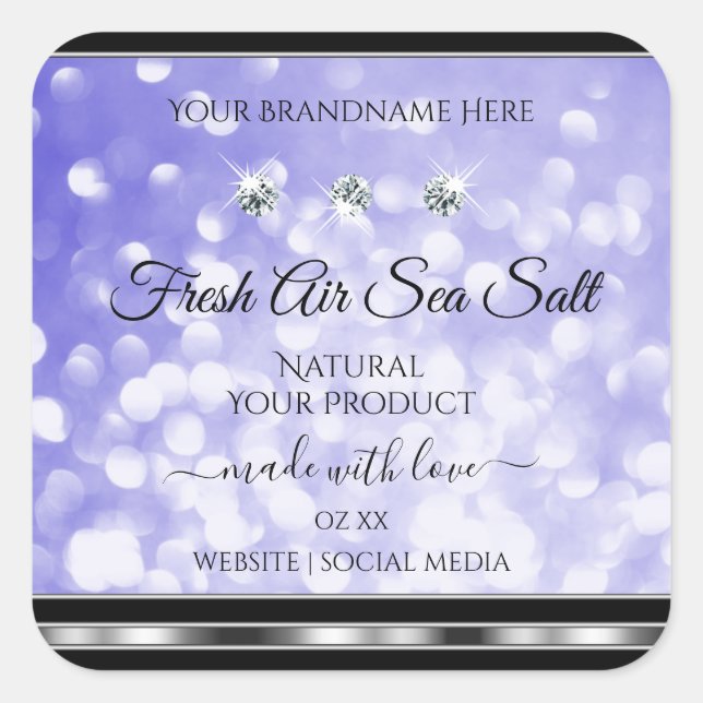 Light Blue Shimmer Glitter Product Labels Diamonds (Front)