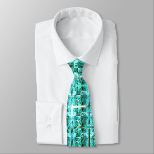 Light blue shiny, squares or image inside of grid? tie