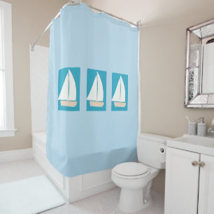 Light Blue Shower Curtain with White Sailboats