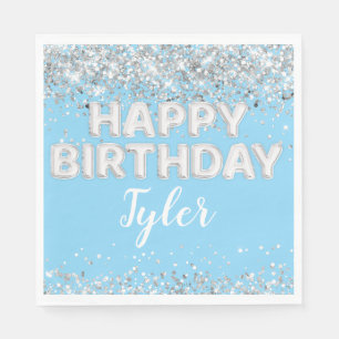 Light Blue Silver Birthday Party Napkin