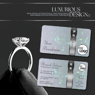 Light Blue Silver Decor Pearl Glitter Logo Jewels Business Card