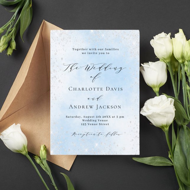 Light blue silver glitter luxury wedding invitation (Creator Uploaded)