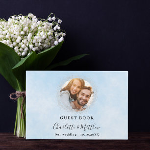 Light blue silver photo sparkles wedding guest book