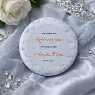 Light Blue Silver Princess Quinceanera Birthday 3 Cm Round Badge