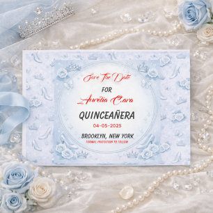 Light Blue Silver Princess Quinceanera Birthday  Announcement Postcard