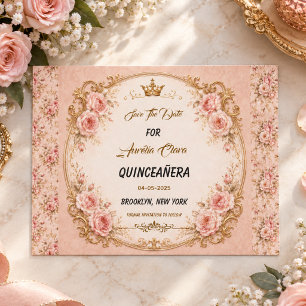 Light Blue Silver Princess Quinceanera Birthday Announcement Postcard