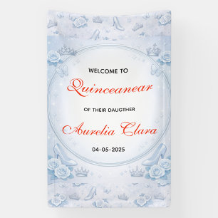 Light Blue Silver Princess Quinceanera Birthday Banner