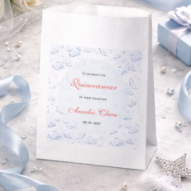 Light Blue Silver Princess Quinceanera Birthday  Favour Bags (Light Blue Silver Princess Quinceanera Birthday Favor Bag
)