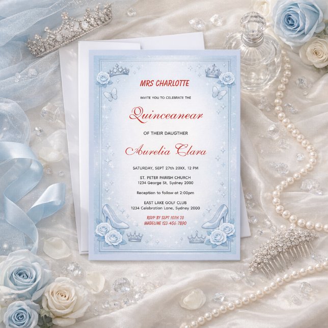 Light Blue Silver Princess Quinceanera Birthday  Invitation (Light Blue Silver Princess Quinceanera Birthday Invitation
)